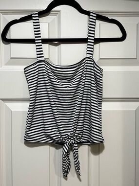 Caution to the Wind Striped Cropped Tank Top with Tie Large